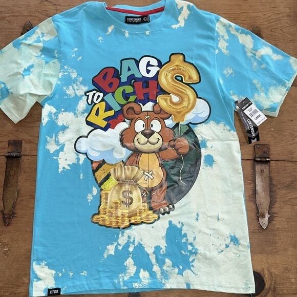 Mens Contender Teddy Bear Bag To Rich Large T-shirt - Picture 1 of 5